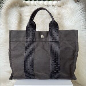 Authentic Hermes Toile Fourre-Tout Canvas Tote Gray